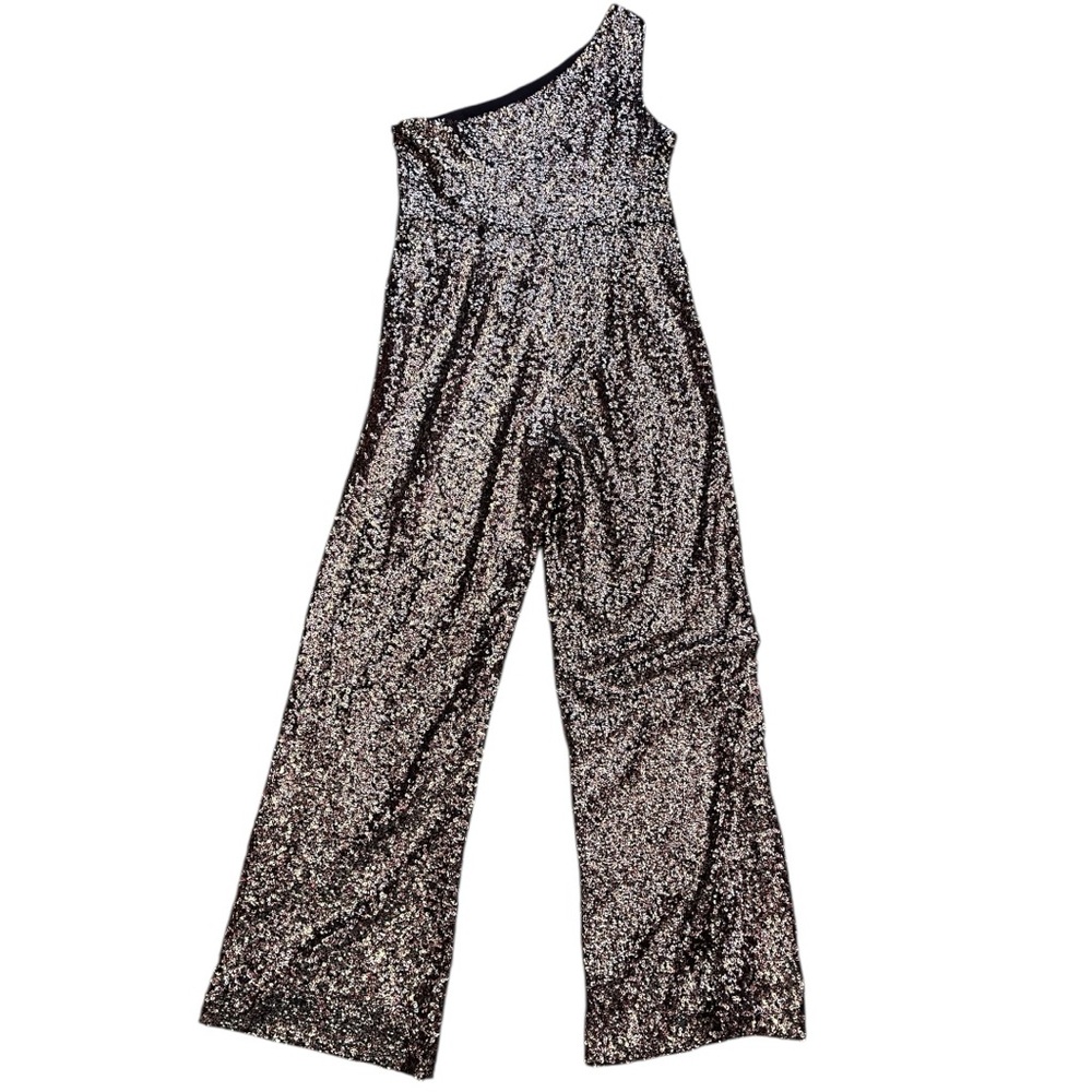Antonio Melani New with Tag One-Shoulder Gold and Black Sequins Jumpsuit - Picture 6 of 6